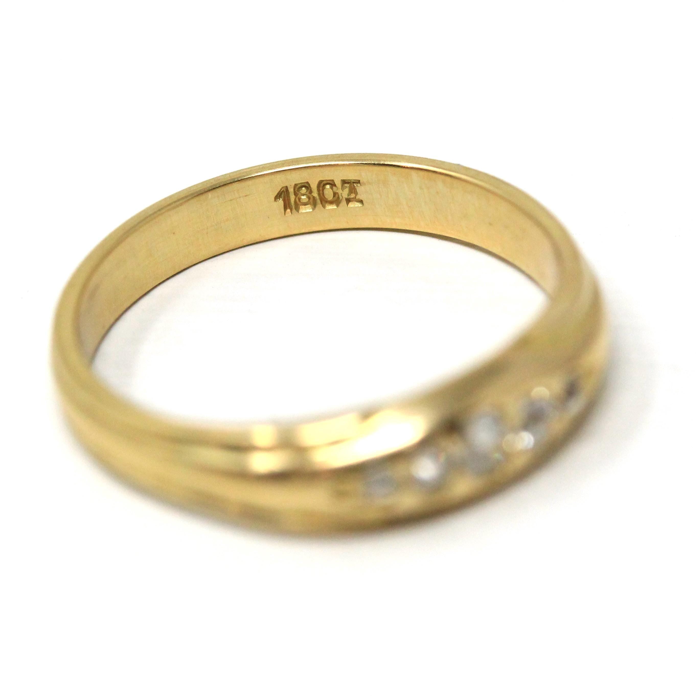 Antique Diamond Band - Edwardian 18k Yellow Gold Five Natural Gemstones Ring - Vintage 1910s Era Size 8 3/4 Fine Statement Bridal Jewelry