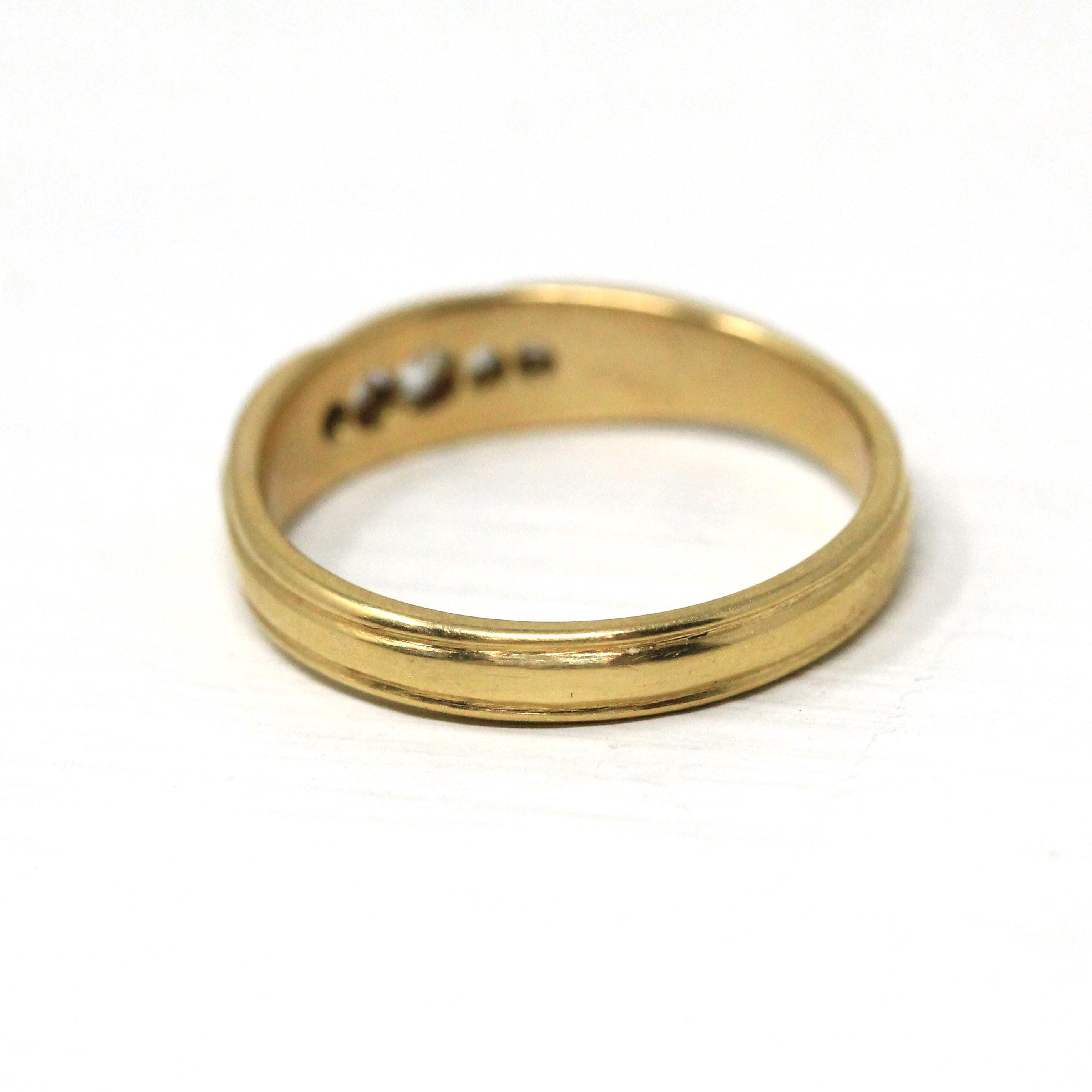 Antique Diamond Band - Edwardian 18k Yellow Gold Five Natural Gemstones Ring - Vintage 1910s Era Size 8 3/4 Fine Statement Bridal Jewelry