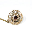 Vintage Garnet Necklace - Retro 9k Yellow Gold Natural Red Gemstone Pendant - Circa 1970s Era Fine Statement January Birthstone Jewelry