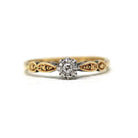 Star Diamond Ring - Retro Era English 18k Yellow Gold & Platinum Natural .03 CT Engagement Ring - Circa 1970s Size 5 3/4 Fine Bridal Jewelry