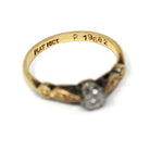 Star Diamond Ring - Retro Era English 18k Yellow Gold & Platinum Natural .03 CT Engagement Ring - Circa 1970s Size 5 3/4 Fine Bridal Jewelry