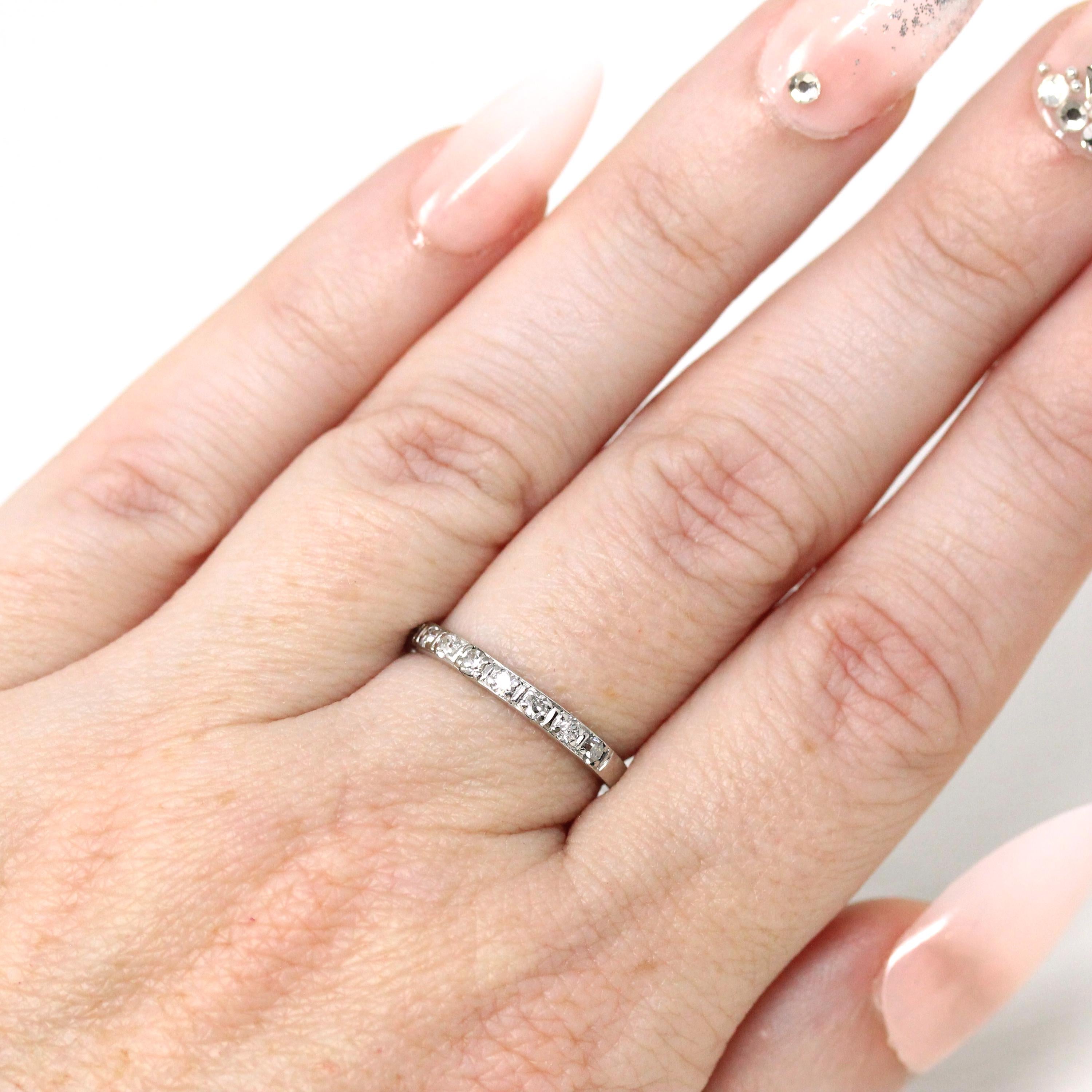 Art Deco Diamond Wedding Band - Vintage Platinum Natural .18 CTW Gemstones Ring - Circa 1930s Era Size 5 Half Eternity Fine Bridal Jewelry