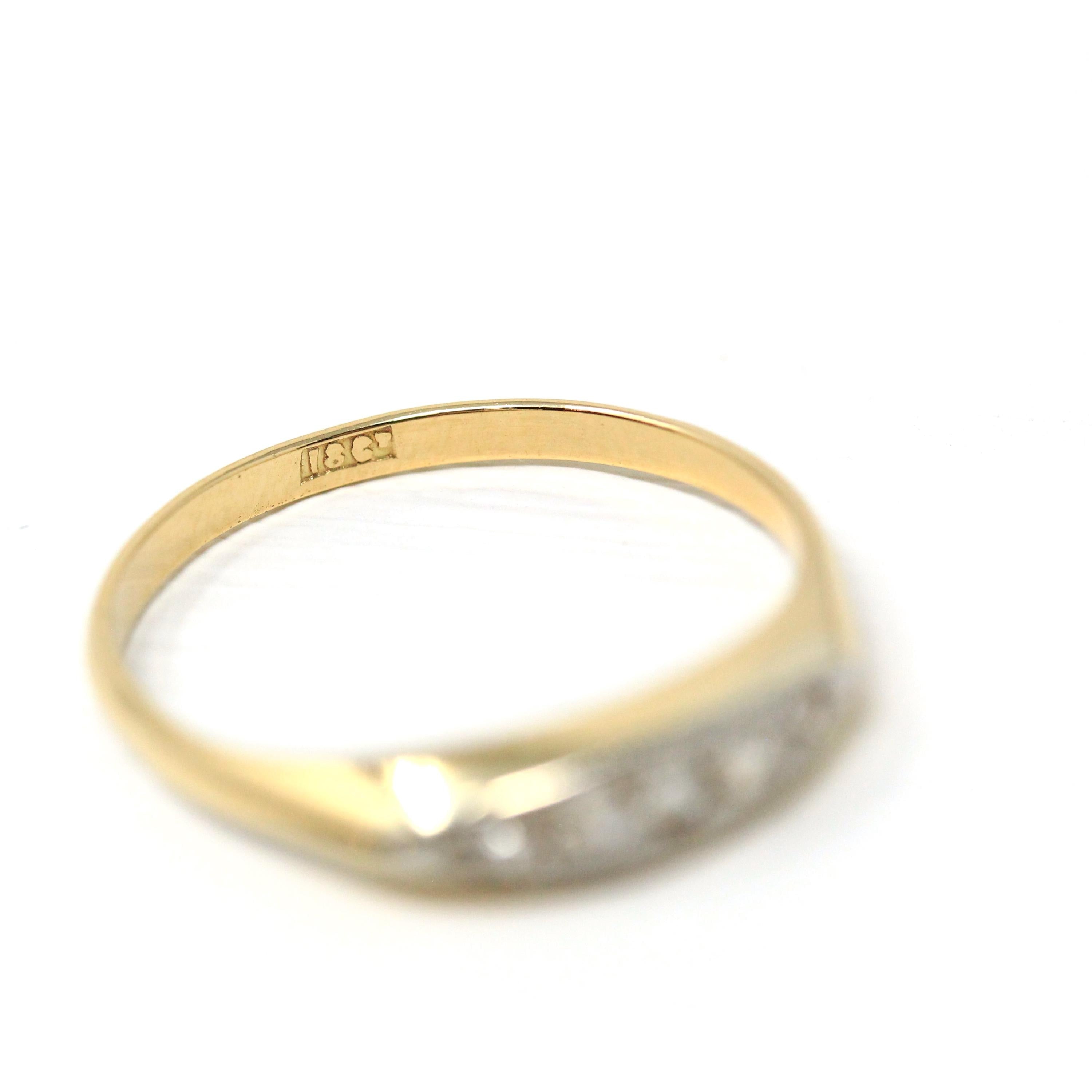 Antique Diamond Band - Edwardian 18k Yellow Gold Natural Gemstones Wedding Ring - Vintage 1910s Era Stacking Two Tone Fine Bridal Jewelry