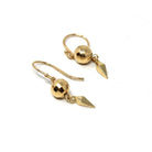 Modern Disco Ball Earrings - Estate 14k Yellow Gold Dangle Drop Spheres Pierced Hook Back - Circa 2000s Dainty Fine New Year's Eve Jewelry