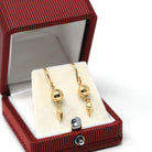 Modern Disco Ball Earrings - Estate 14k Yellow Gold Dangle Drop Spheres Pierced Hook Back - Circa 2000s Dainty Fine New Year's Eve Jewelry