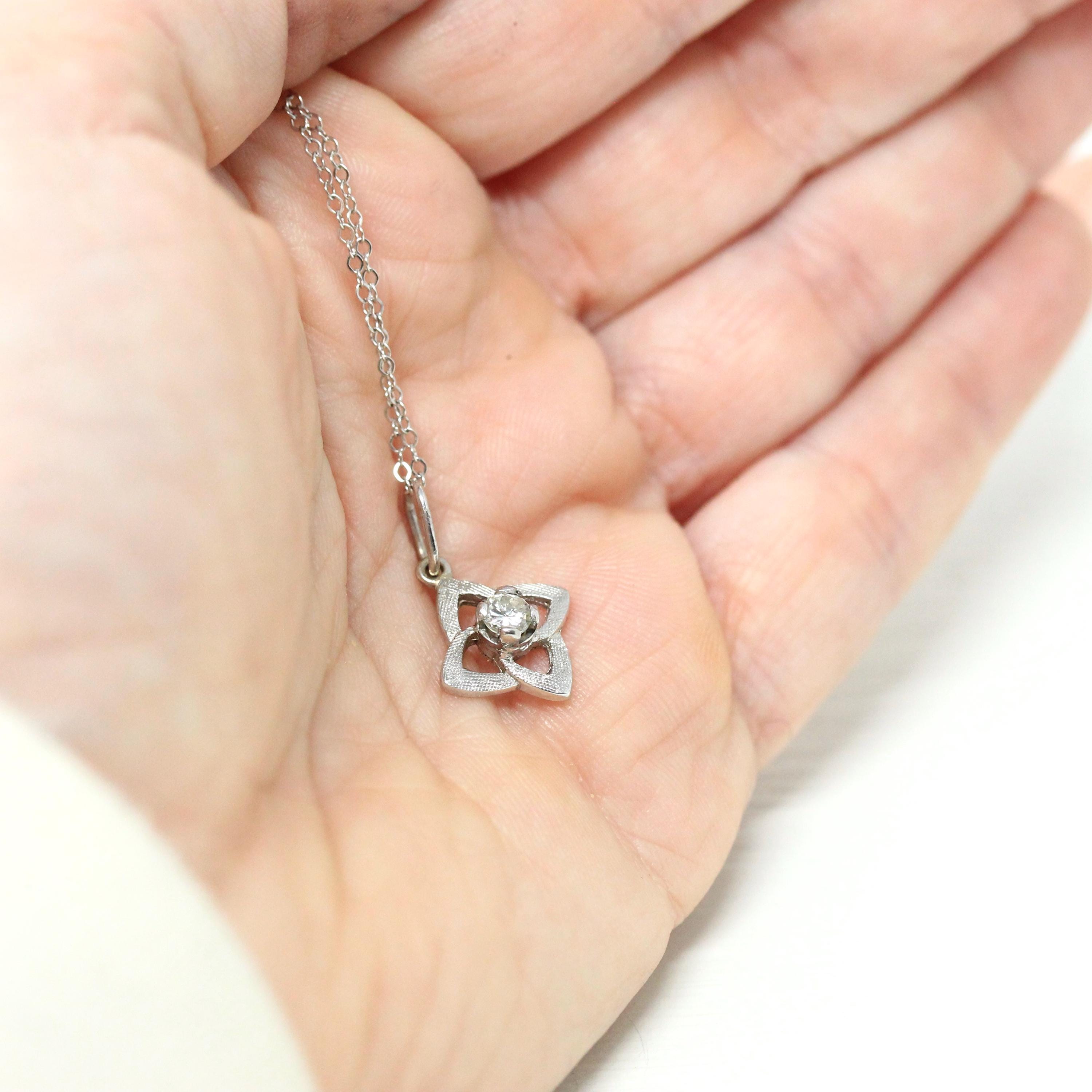 Diamond Knot Pendant - Modern Estate 14k White Gold Natural .18 CT Pendant Charm - Circa 2000s Era April Birthstone Fine Sweetheart Jewelry