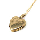 Vintage Heart Locket - Retro 9ct Yellow Gold Keepsake Pendant Necklace - Circa 1960s Era Engraved Designs Photograph Fine Flower Jewelry