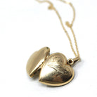 Vintage Heart Locket - Retro 9ct Yellow Gold Keepsake Pendant Necklace - Circa 1960s Era Engraved Designs Photograph Fine Flower Jewelry