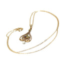 Antique Lavalier Necklace - Edwardian 10k Yellow Gold Baroque Pearl Pendant Charm - Antique Circa 1910s Garnet Glass Doublet Leaf Jewelry