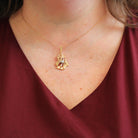 Retro Garnet Lavalier - 10k Yellow Gold Three Stone Diamond Accent Pendant - Vintage Circa 1940s Era January Birthstone Flower Fine Jewelry