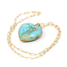 Turquoise Heart Necklace - Antique Edwardian 18k Yellow Gold Large Blue Statement Charm Pendant - Vintage Circa 1910s Era Love Fine Jewelry