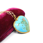 Turquoise Heart Necklace - Antique Edwardian 18k Yellow Gold Large Blue Statement Charm Pendant - Vintage Circa 1910s Era Love Fine Jewelry