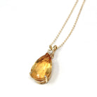 Diamond Citrine Pendant - Modern 14k Yellow Gold Faceted Pear Cut 11.29 CT Natural Gemstone - Estate Circa 2000's Era Statement Fine Jewelry