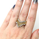 Retro Chevron Ring- Vintage 18k Yellow & White Gold Natural Diamonds V Shaped Band - Circa 1970s Size 6 Open Metal Fine Statement Jewelry