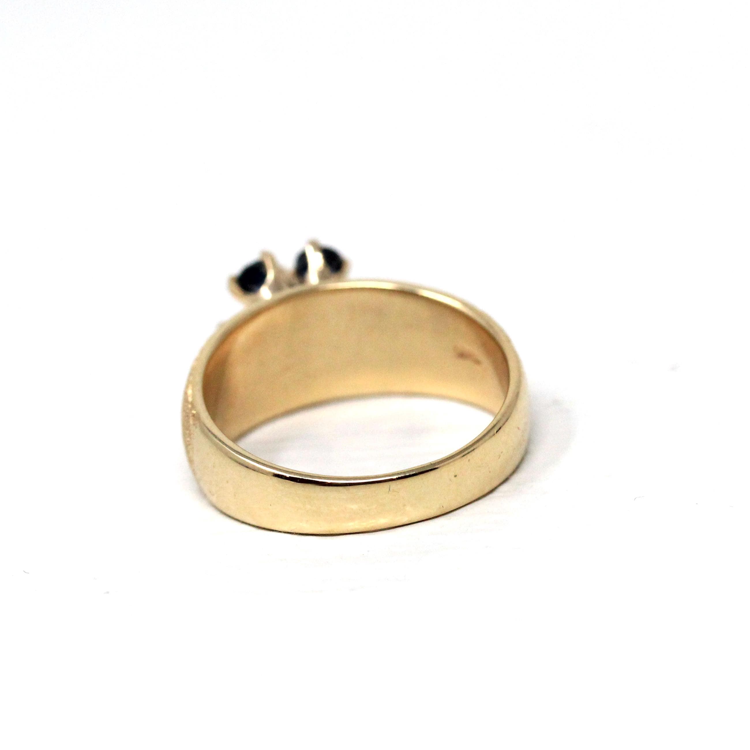 Sapphire Cluster Ring - Estate 14k Yellow Gold Natural Blue Gemstones - Modern Circa 1980s Era Size 6 3/4 Wide Band Fine 80s Flower Jewelry