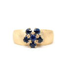 Sapphire Cluster Ring - Estate 14k Yellow Gold Natural Blue Gemstones - Modern Circa 1980s Era Size 6 3/4 Wide Band Fine 80s Flower Jewelry