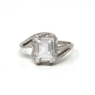 Retro Created Spinel Ring - Vintage 10k White Gold Rectangular Step Cut White Bypass Gem - Circa 1960s Size 6 Engagement Style Fine Jewelry