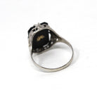 Onyx Filigree Ring - Art Deco Era 14k White Gold Natural .02 CT Diamond Accent - Vintage Circa 1930s Size 7 1/2 Black Chalcedony Jewelry