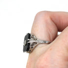 Onyx Filigree Ring - Art Deco Era 14k White Gold Natural .02 CT Diamond Accent - Vintage Circa 1930s Size 7 1/2 Black Chalcedony Jewelry