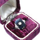 Onyx Filigree Ring - Art Deco Era 14k White Gold Natural .02 CT Diamond Accent - Vintage Circa 1930s Size 7 1/2 Black Chalcedony Jewelry