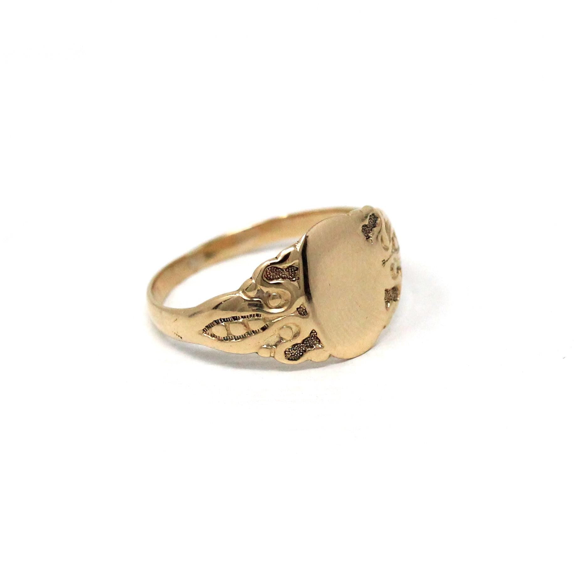 Antique Signet Ring - Edwardian 14k Yellow Gold Engraved Monogram Letters Initials Band - Circa 1910s Era Size 3 1/2 J.R. Wood Fine Jewelry