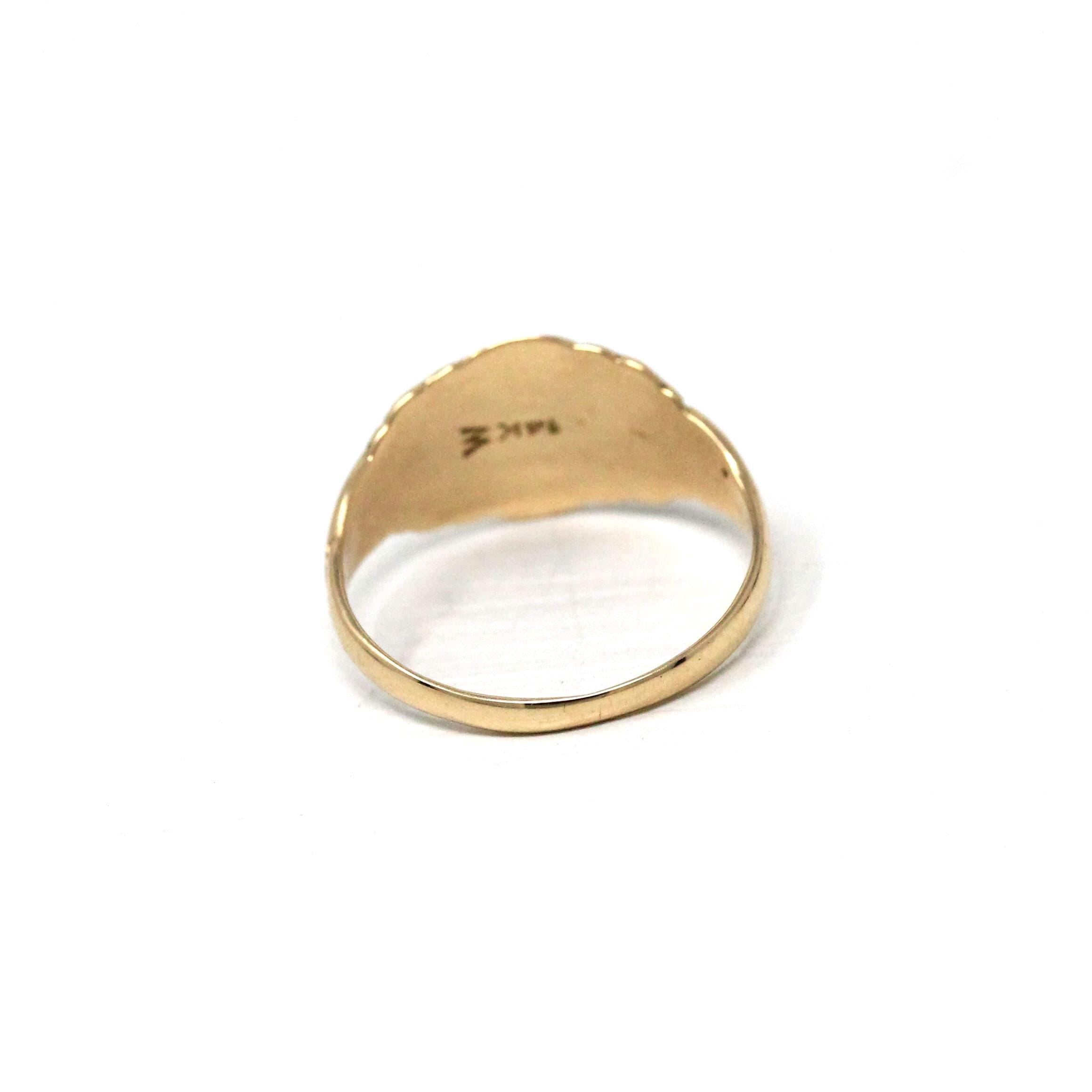 Antique Signet Ring - Edwardian 14k Yellow Gold Engraved Monogram Letters Initials Band - Circa 1910s Era Size 3 1/2 J.R. Wood Fine Jewelry