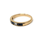 Sapphire & Diamond Ring - Estate 14k Yellow Gold Blue And White Gemstone Channel Band - Estate 1990s Size 5 3/4 Fine Calibre Wedding Jewelry