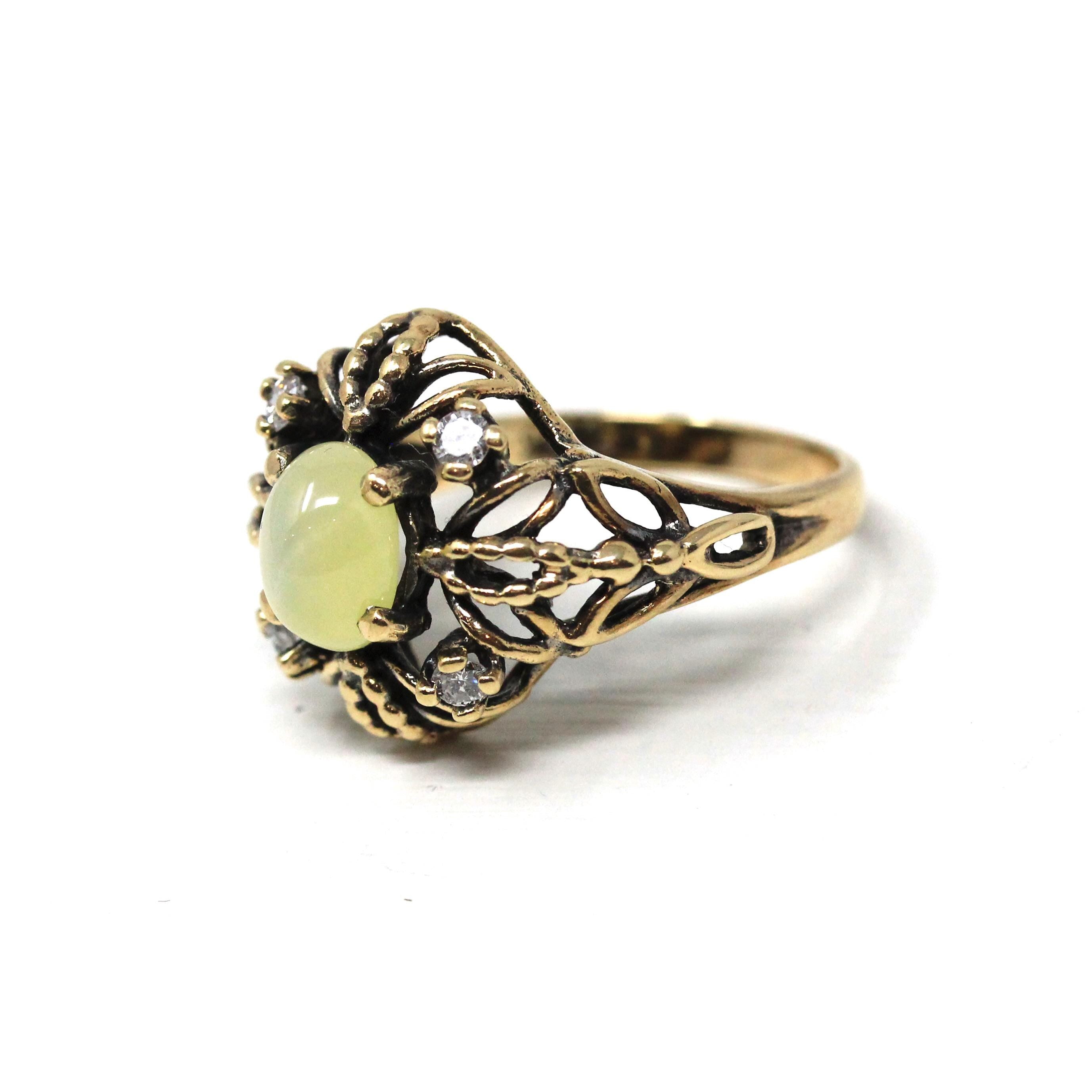 Linde Star Sapphire Ring - Retro 14k Yellow Gold & Natural Diamonds - Vintage Circa 1970s Era Size 6 3/4 Rope Filigree Floral Fine Jewelry