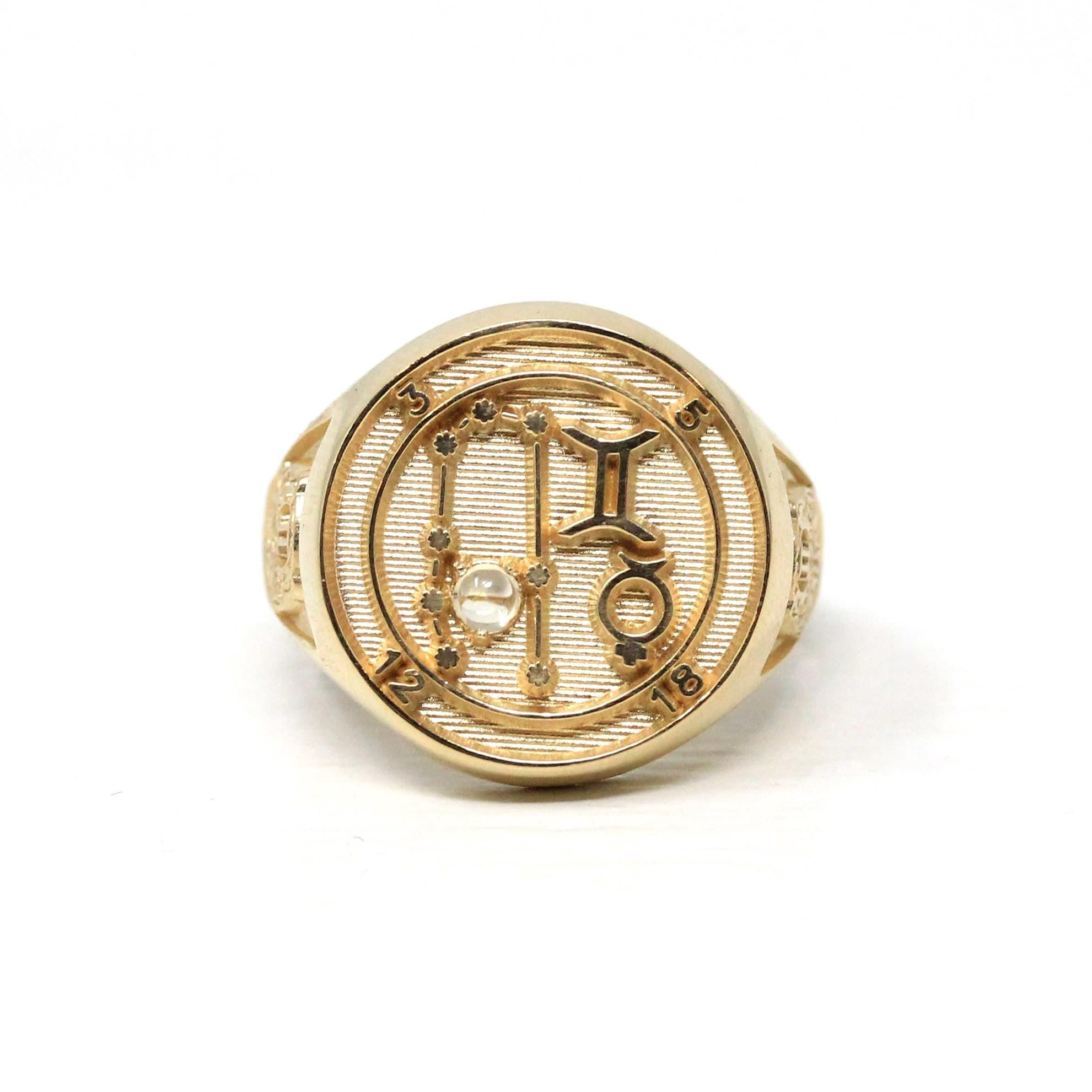 Vintage Gemini Ring - Retro Era 14k Yellow Gold Astrological Zodiac Gemstone Talisman Totem - Circa 50s Roberts & Belk Fine Symbolic Jewelry