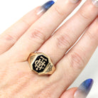 Art Deco Signet Ring - Antique 10k Yellow Gold Black Enamel Letters Statement - Vintage Dated 1926 Era Size 10 1/4 Men's Unisex Fine Jewelry