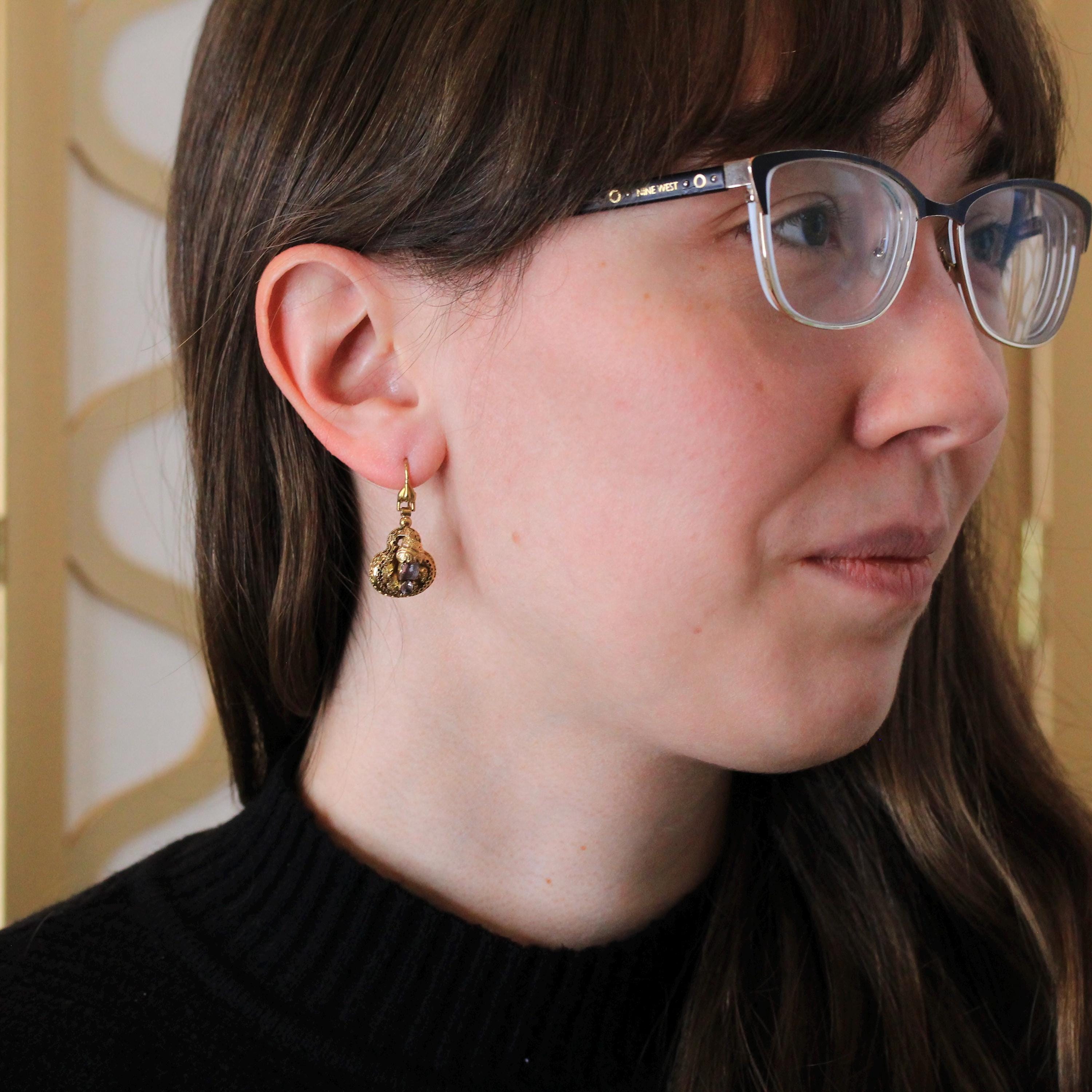 Victorian Cannetille Earrings - Antique 14k Rosy Yellow Gold Dangle Tourmaline Gemstones - Vintage Mid 1800s Era Fine Bridal Wedding Jewelry