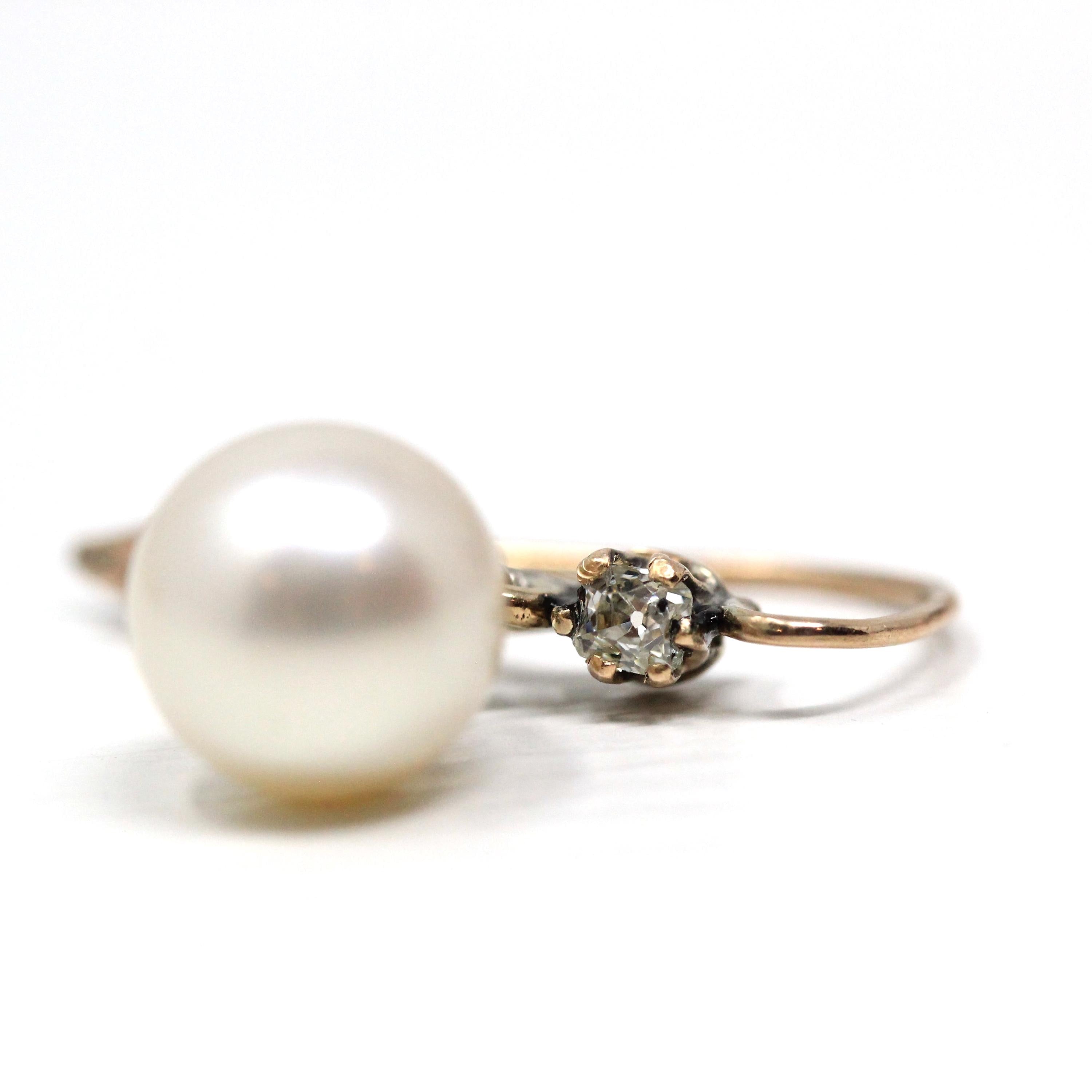 Victorian Drop Earrings - Antique 10k Yellow Gold Dangle Cultured Pearls & Natural Diamonds - Circa 1890s Era Fine Bridal Wedding Jewelry