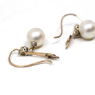Victorian Drop Earrings - Antique 10k Yellow Gold Dangle Cultured Pearls & Natural Diamonds - Circa 1890s Era Fine Bridal Wedding Jewelry