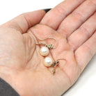 Victorian Drop Earrings - Antique 10k Yellow Gold Dangle Cultured Pearls & Natural Diamonds - Circa 1890s Era Fine Bridal Wedding Jewelry