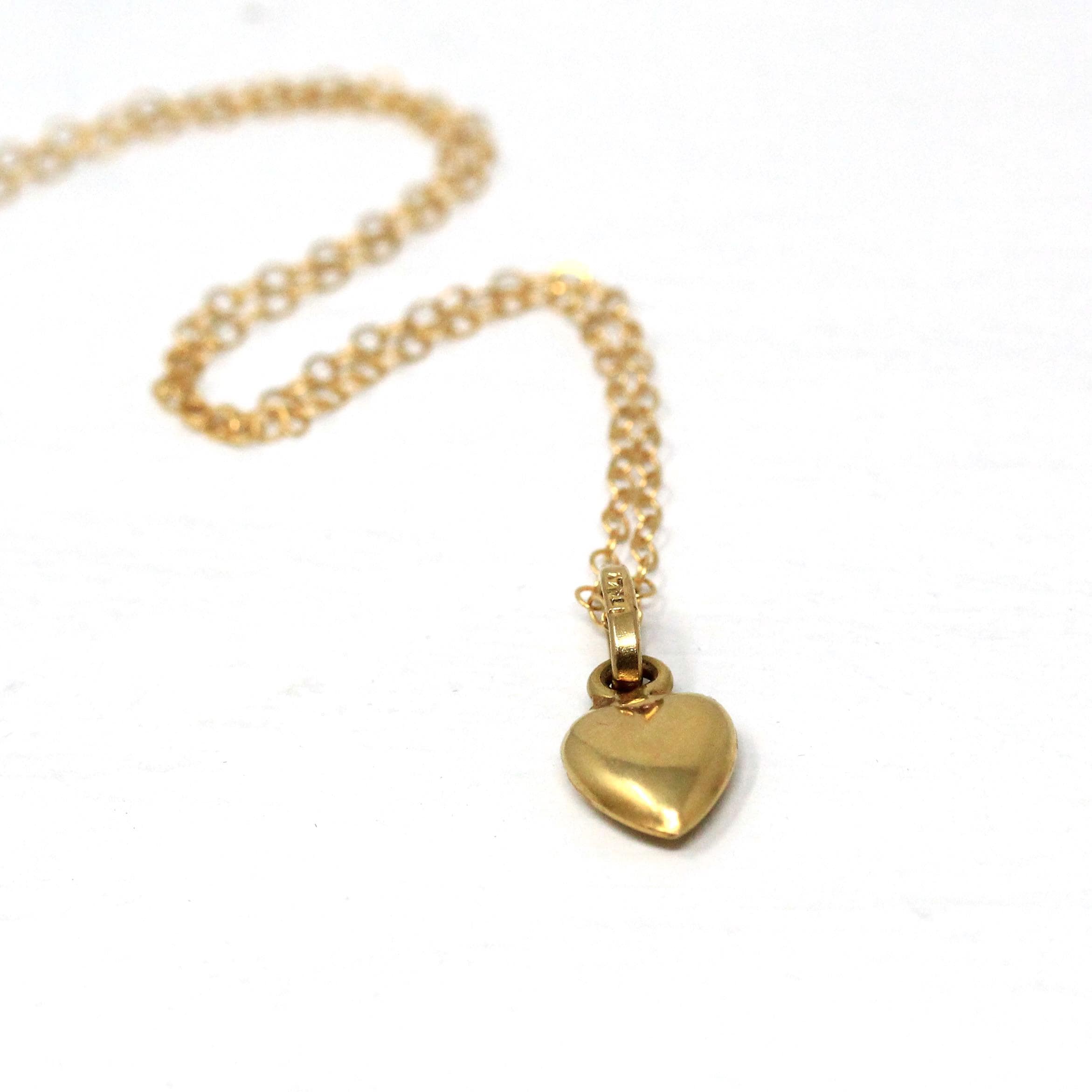 Puffy Heart Pendant - Retro 18k Yellow Gold Love Charm Necklace Fob - Vintage Circa 1970s Era Minimalist Sweetheart Fine Italy Jewelry Gift