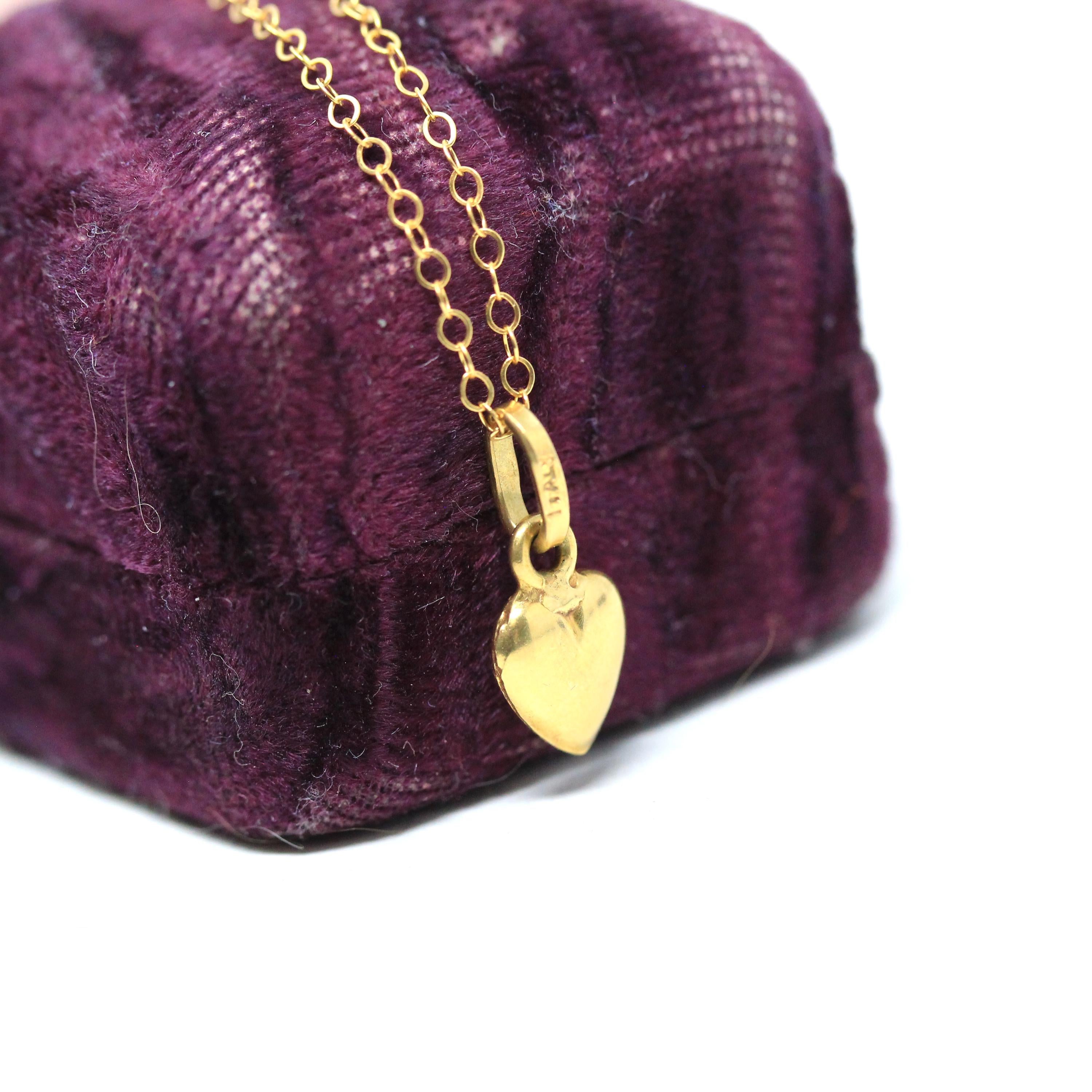 Puffy Heart Pendant - Retro 18k Yellow Gold Love Charm Necklace Fob - Vintage Circa 1970s Era Minimalist Sweetheart Fine Italy Jewelry Gift