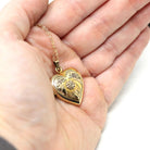 Floral Heart Locket - Retro 12k Gold Filled Heart Shaped Raised Flower Pendant Necklace - Vintage Circa 1940s Era Keepsake Photo 40s Jewelry
