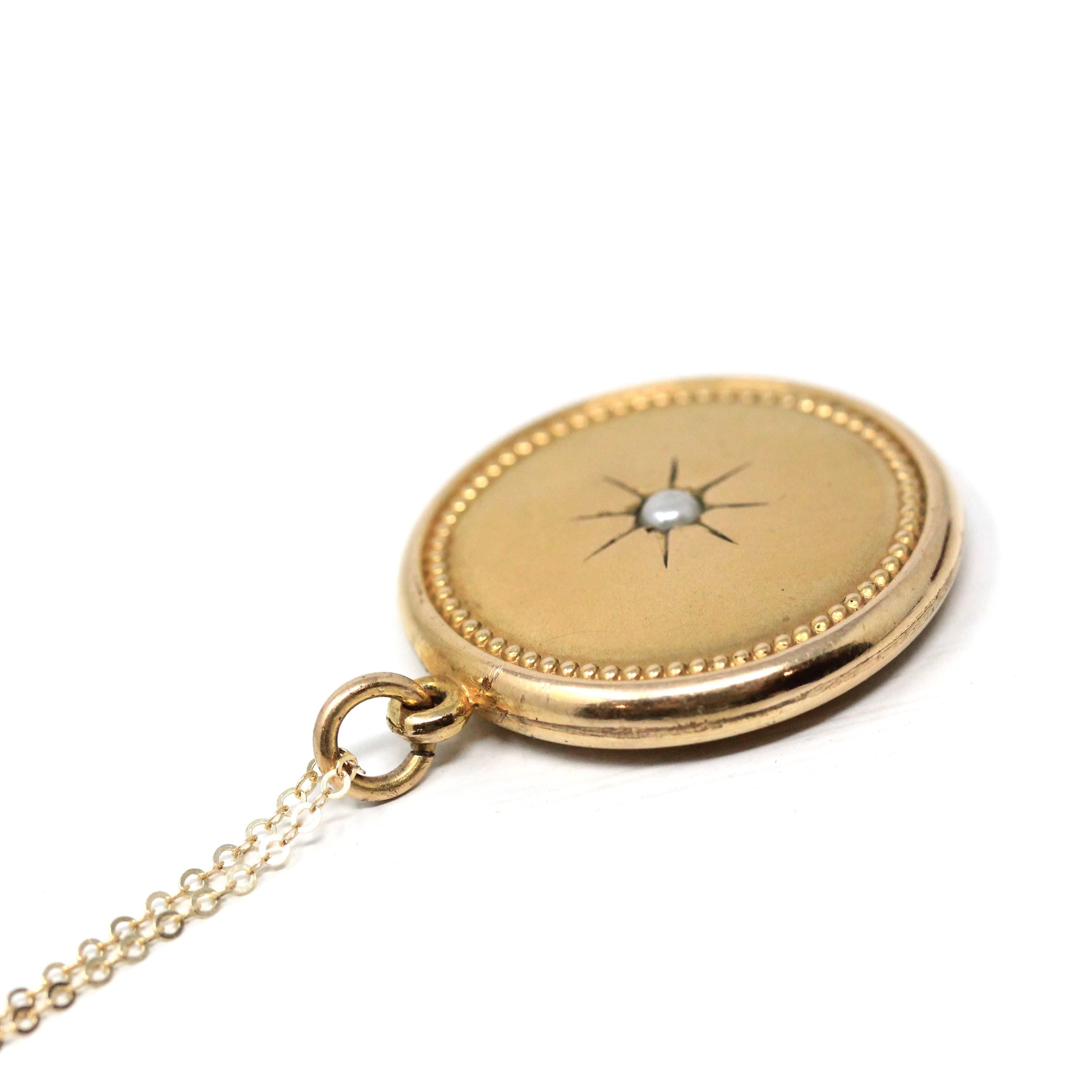 Antique Pendant Necklace - Edwardian Gold Filled Round Simulated Pearl Necklace Charm - Vintage Circa 1900s Era Statement Star Puffy Jewelry