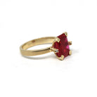 Created Ruby Ring - Retro Era 10k Yellow Gold Created Red Stone & Diamond Gemstones - Circa 1940s Size 6 1/2 Vintage Fine Statement Jewelry
