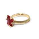 Created Ruby Ring - Retro Era 10k Yellow Gold Created Red Stone & Diamond Gemstones - Circa 1940s Size 6 1/2 Vintage Fine Statement Jewelry