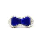 Lapis Lazuli Bowtie Ring - Art Deco 18k White Gold Filigree Dark Blue Gemstones - Vintage Circa 1930s Era Size 4 Hourglass Fine 30s Jewelry