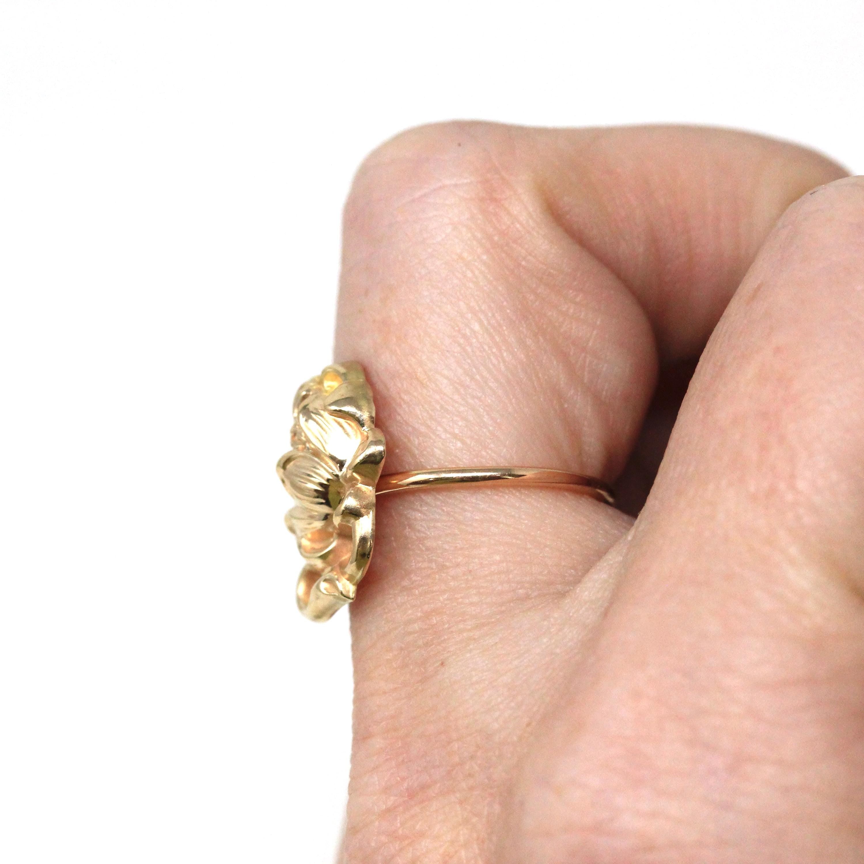Art Nouveau Gibson Girl Ring - Edwardian 10k Yellow Gold Stick Pin Conversion - Vintage Circa 1900s Era Size 4 3/4 Fine Statement Jewelry