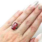 Created Ruby Ring - Art Deco 18k White Gold Rectangular Red Gemstone - Vintage Circa 1930s Size 3 3/4 July Birthstone Filigree Fine Jewelry