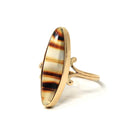 Vintage Agate Ring - Retro Era 10k Yellow Gold Oval Cabochon Cut Banded Natural Gemstone - Circa 1940s Era Size 7 1/4 Statement Fine Jewelry