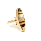 Vintage Agate Ring - Retro Era 10k Yellow Gold Oval Cabochon Cut Banded Natural Gemstone - Circa 1940s Era Size 7 1/4 Statement Fine Jewelry