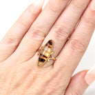 Vintage Agate Ring - Retro Era 10k Yellow Gold Oval Cabochon Cut Banded Natural Gemstone - Circa 1940s Era Size 7 1/4 Statement Fine Jewelry