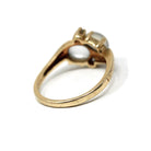 Retro Toi Et Moi Ring - Vintage 14k Yellow Gold Moonstone & Diamond Gemstones Bypass Style - Circa 1960s Era Size 7 Fine Statement Jewelry