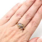 Retro Toi Et Moi Ring - Vintage 14k Yellow Gold Moonstone & Diamond Gemstones Bypass Style - Circa 1960s Era Size 7 Fine Statement Jewelry