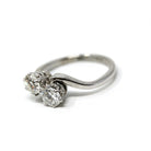 Mid Century Toi Et Moi Ring - Vintage 18k White Gold & Platinum Bypass Diamond Gemstones - Circa 1950s Era Size 5 1/2 Fine Statement Jewelry