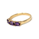 Modern Amethyst Ring - Vintage 14k Yellow Gold Three Rectangle Faceted Purple Gemstones - Estate Circa 2000's Era Size 6 3/4 Fine Jewelry